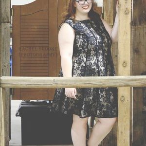 Nude dress with Black lace overlay